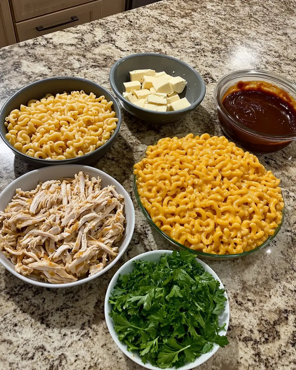 Ingredients for Ultimate Comfort Food BBQ Chicken Mac and Cheese Recipe