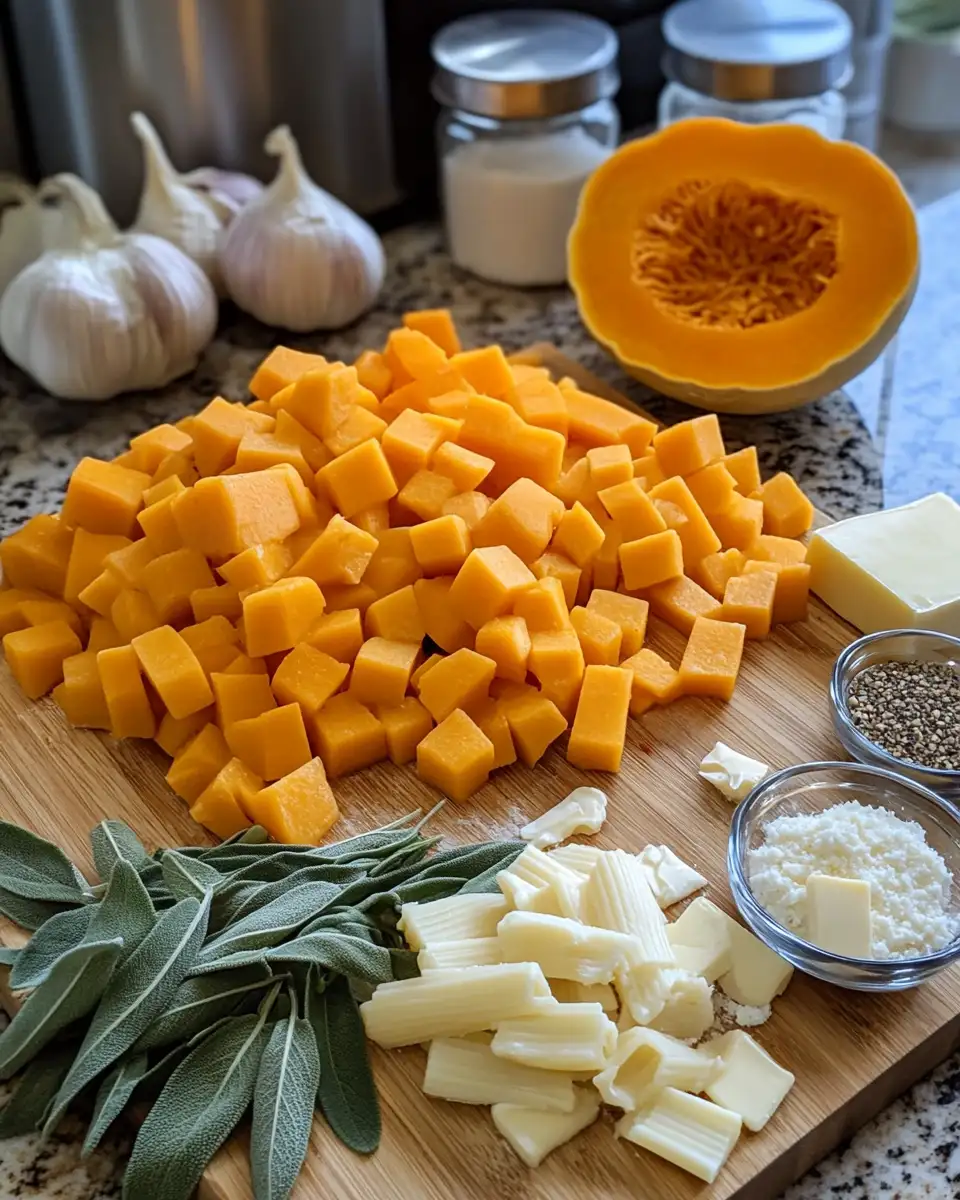 Ingredients for Creamy Butternut Squash and Sage Pasta Recipe for Cozy Nights