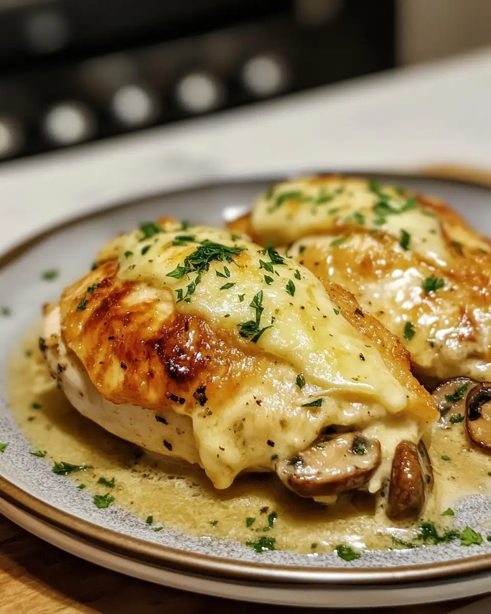 Final dish - Irresistible Cheesy Garlic Butter Mushroom Stuffed Chicken Recipe