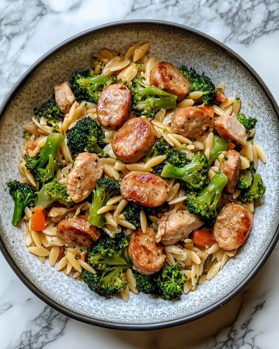 Final dish - One-Pot Chicken Sausage Broccoli Orzo Recipe for a Quick and Delicious Dinner