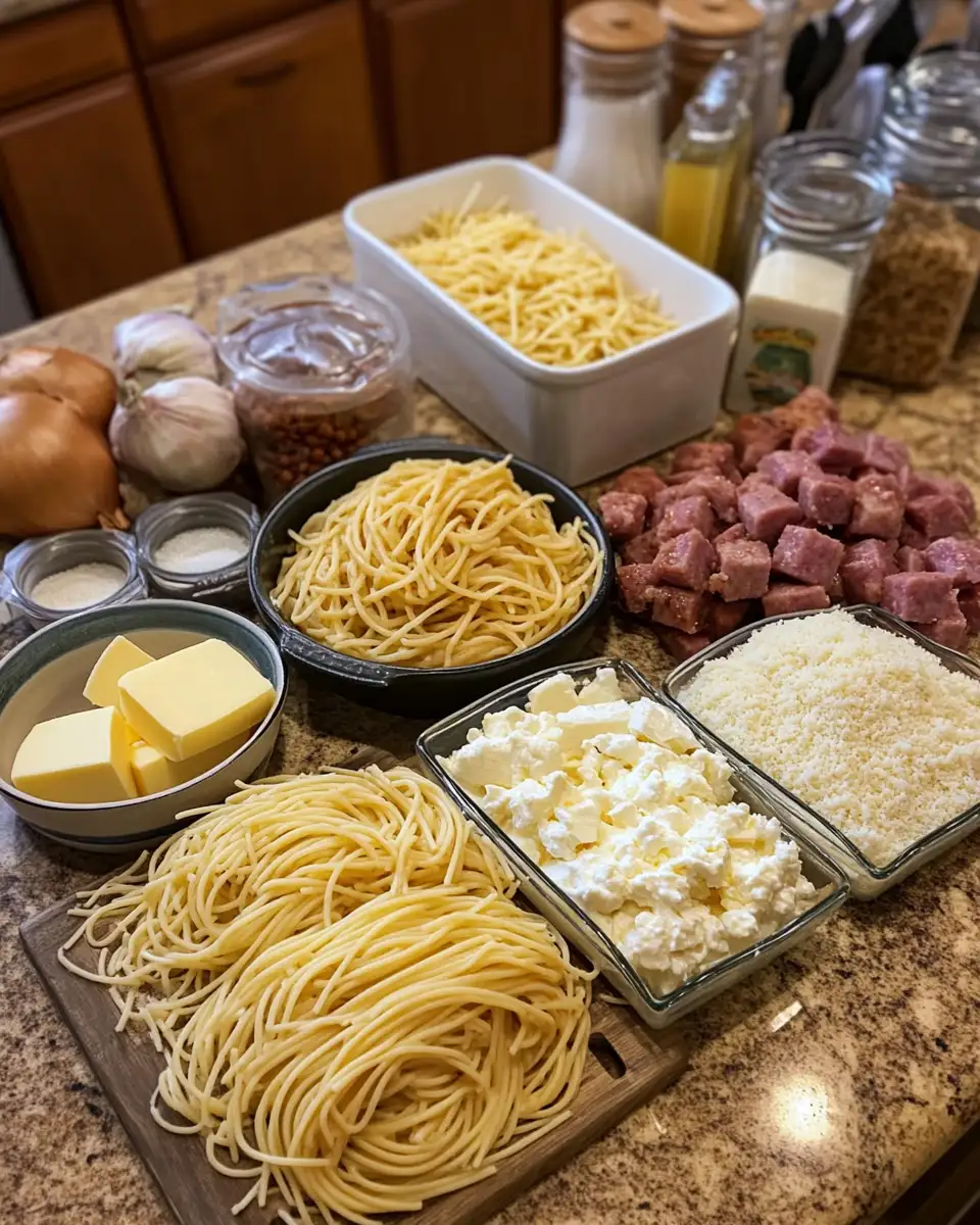 Ingredients for Ultimate Comfort Food Creamy Southern Spaghetti Bake Recipe