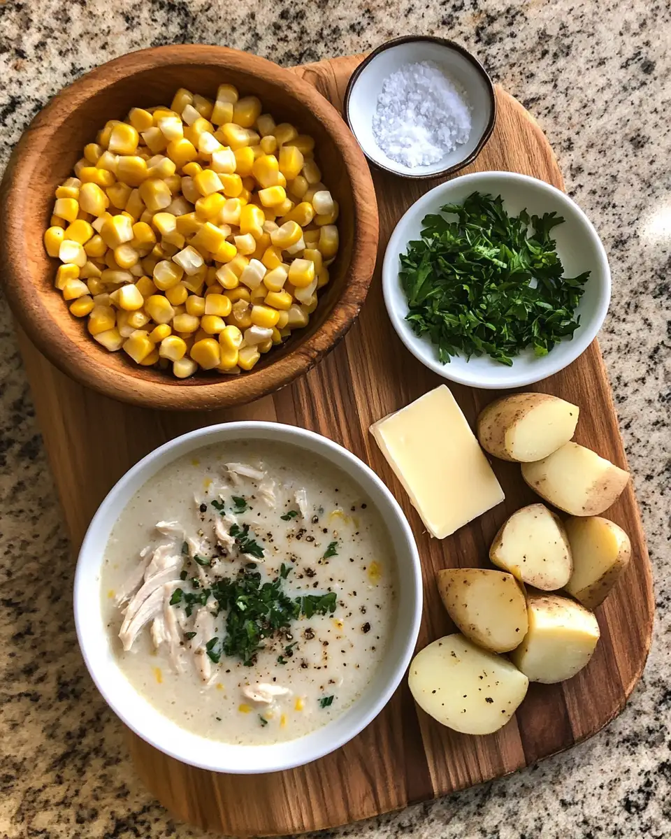 Ingredients for Creamy Crockpot Chicken Corn Chowder Recipe for Cozy Comfort
