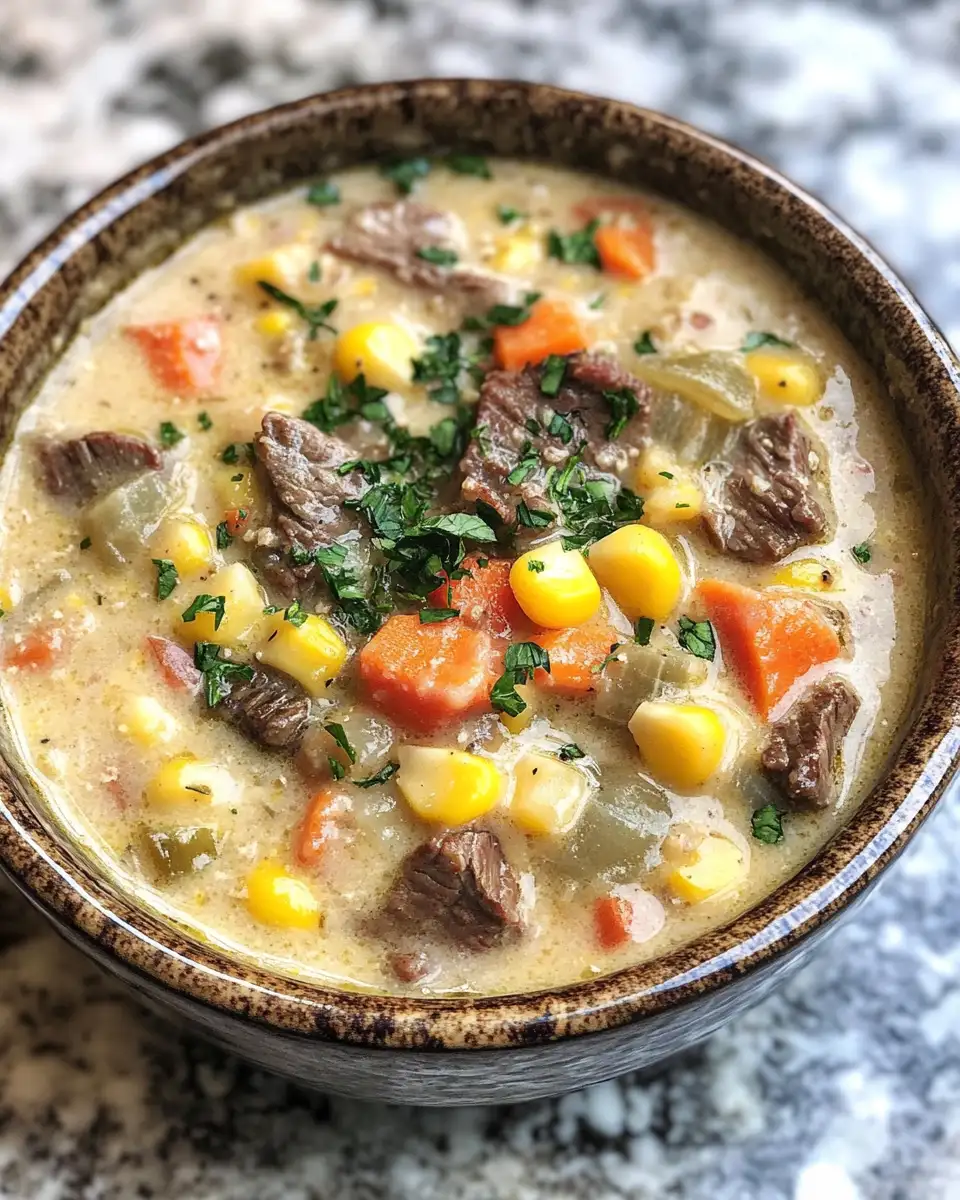 Final dish - Hearty Crockpot Steak Corn Chowder Recipe for Cozy Nights