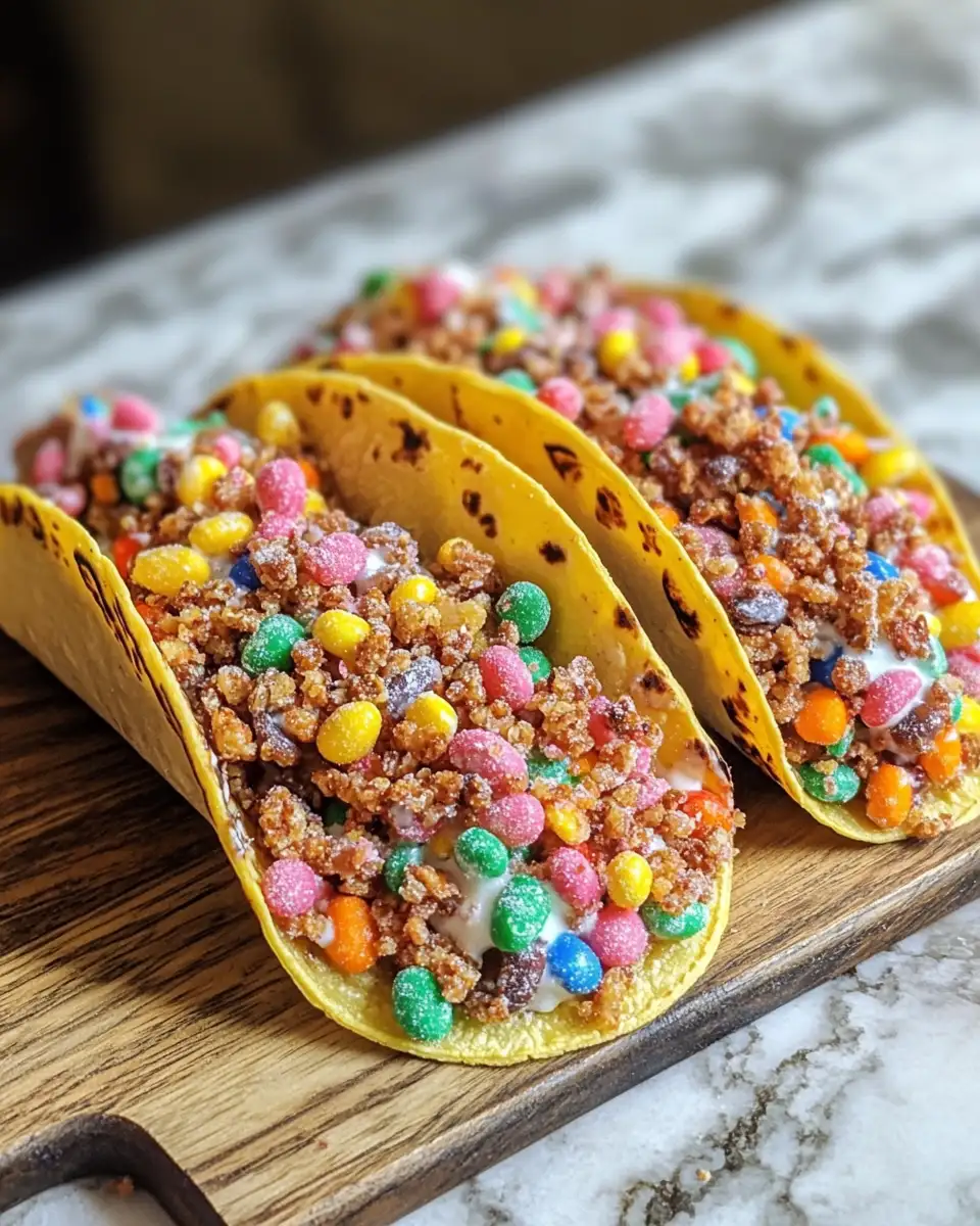 Final dish - Fruity Pebbles Cheesecake Tacos A Colorful Twist on Dessert Delight