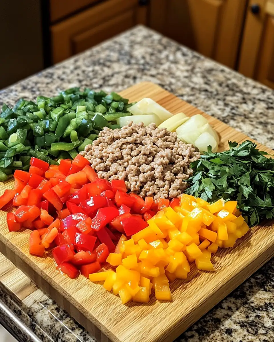 Ingredients for Sizzling Sensations: Ground Turkey and Peppers Delight