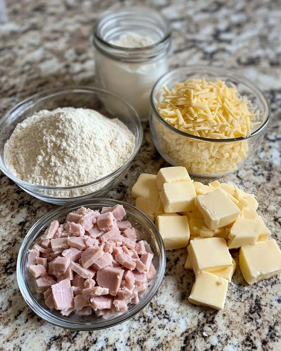 Ingredients for Savory Delight: Ham and Cheese Butter Biscuits That Melt in Your Mouth