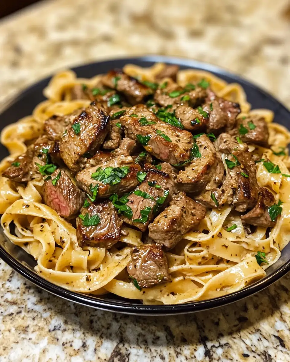 Final dish - Sizzle and Stir: One-Pot Creamy Spicy Garlic Butter Steak & Pasta Delight