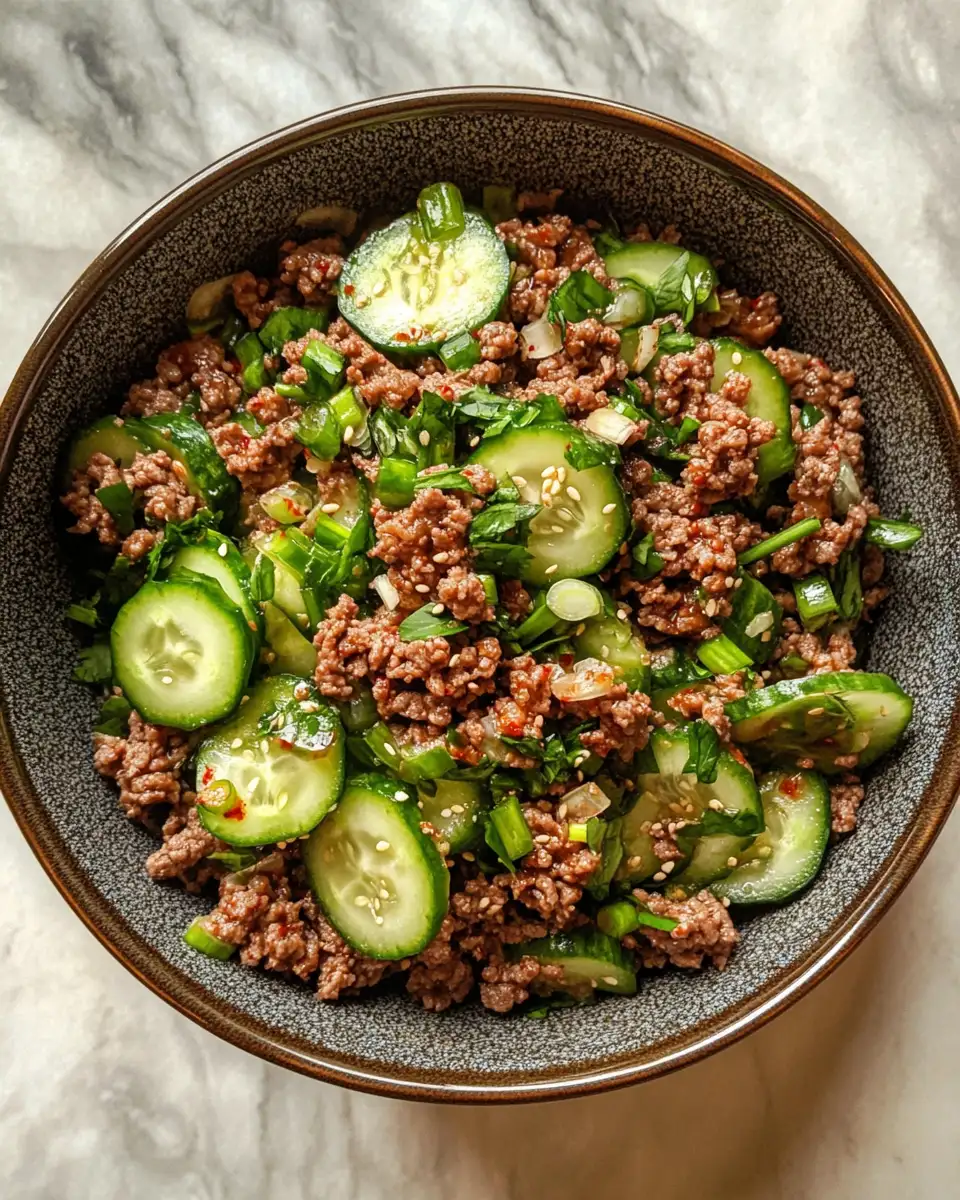 Final dish - Spicy Korean Ground Beef with Refreshing Cucumber Salad Recipe