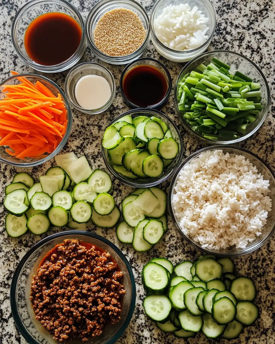 Ingredients for Spicy Korean Ground Beef with Refreshing Cucumber Salad Recipe
