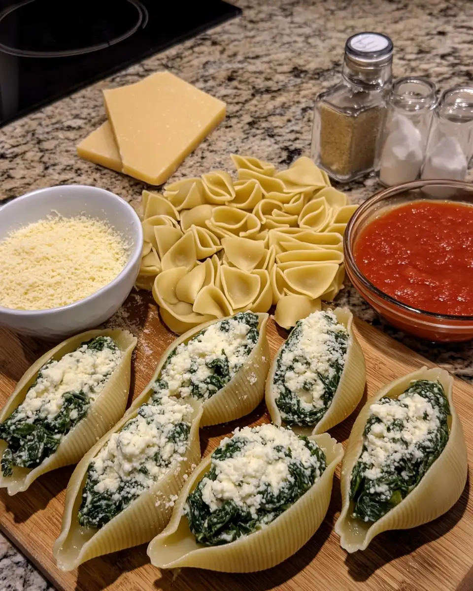 Ingredients for Irresistible Spinach and Ricotta Stuffed Shells Recipe for a Cozy Dinner