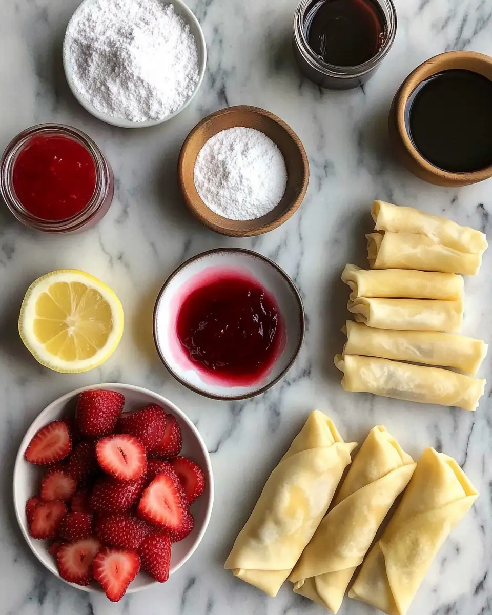 Ingredients for Irresistible Delight: Strawberry Cheesecake Stuffed Eggrolls Fusion