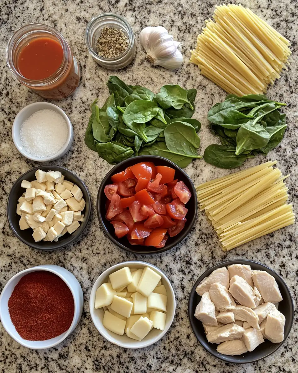Ingredients for Creamy Tomato Spinach Chicken Pasta That Will Steal Your Heart