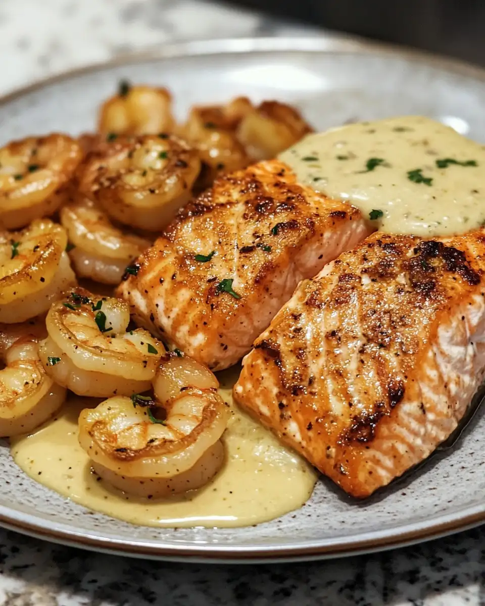 Final dish - Savor the Flavor of Cajun Shrimp and Salmon with Garlic Cream Sauce