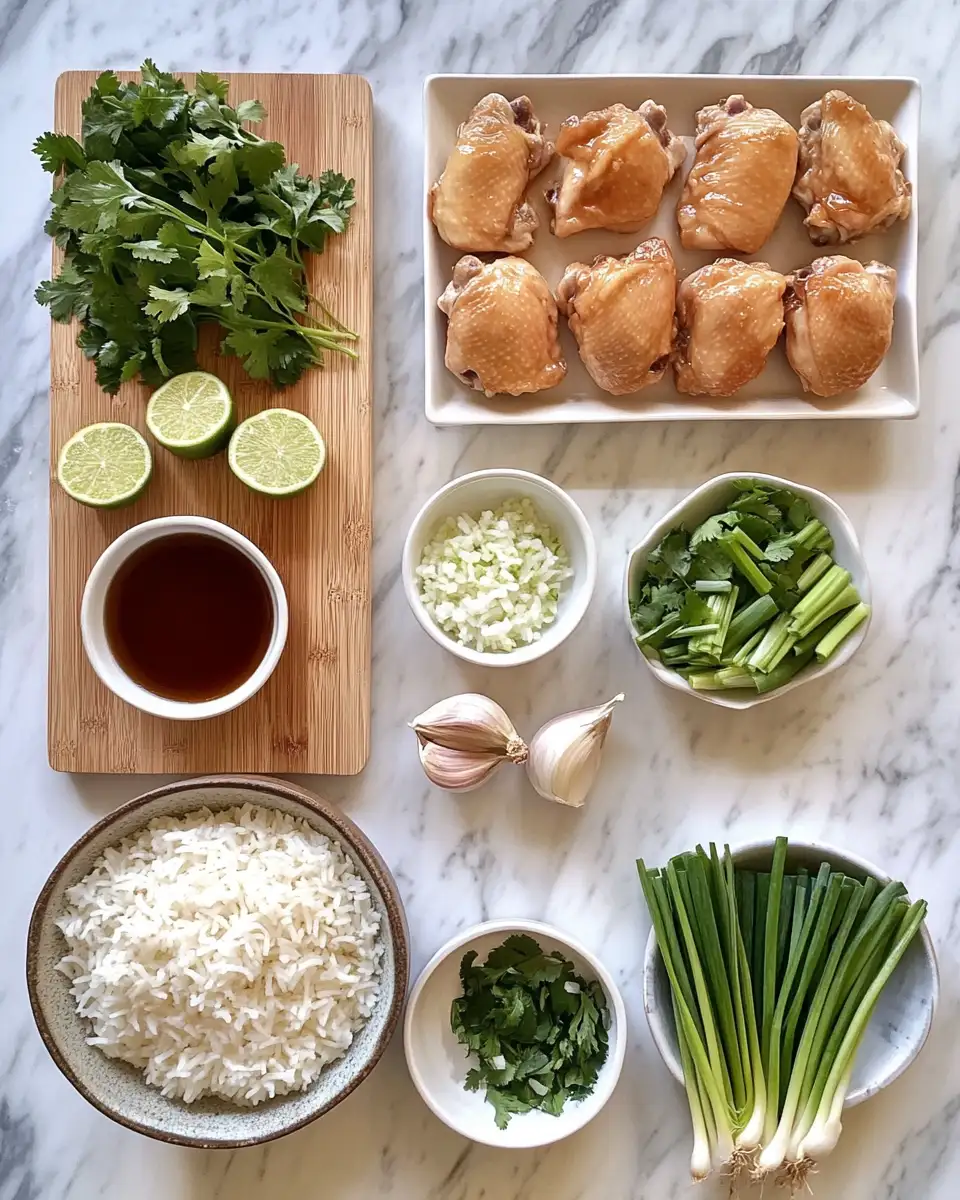 Ingredients for Irresistible Caramelised Soy Chicken in Garlic Ginger Broth Served with Fluffy Rice
