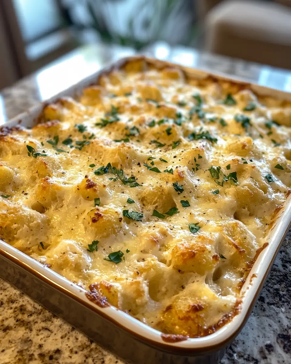 Final dish - Crave-Worthy Chicken Alfredo Tater Tot Casserole Recipe