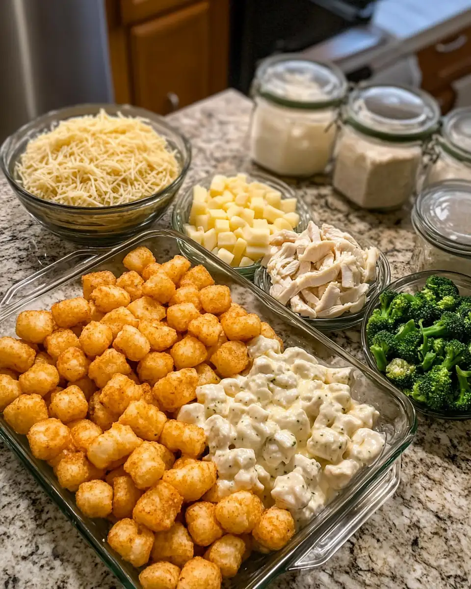 Ingredients for Crave-Worthy Chicken Alfredo Tater Tot Casserole Recipe