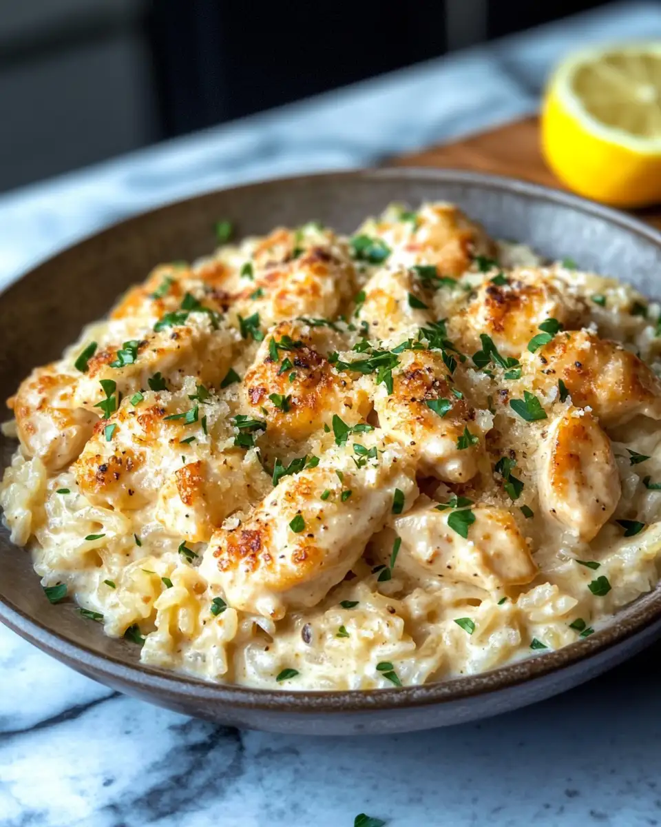Final dish - Irresistible Chicken Scampi with Creamy Garlic Parmesan Rice Recipe