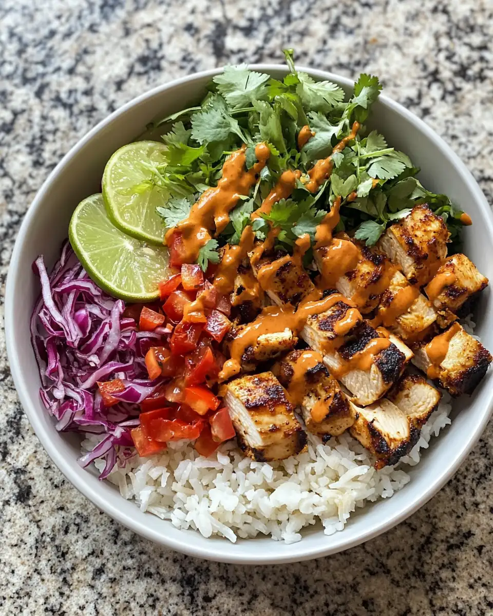 Final dish - Spice Up Your Meal with a Chili Chicken Bowl and Coconut Lime Drizzle