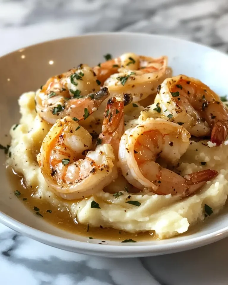 Irresistible Creamy Garlic Shrimp Served Over Fluffy Mashed Potatoes - Featured Image