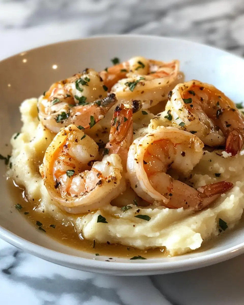 Irresistible Creamy Garlic Shrimp Served Over Fluffy Mashed Potatoes - Featured Image