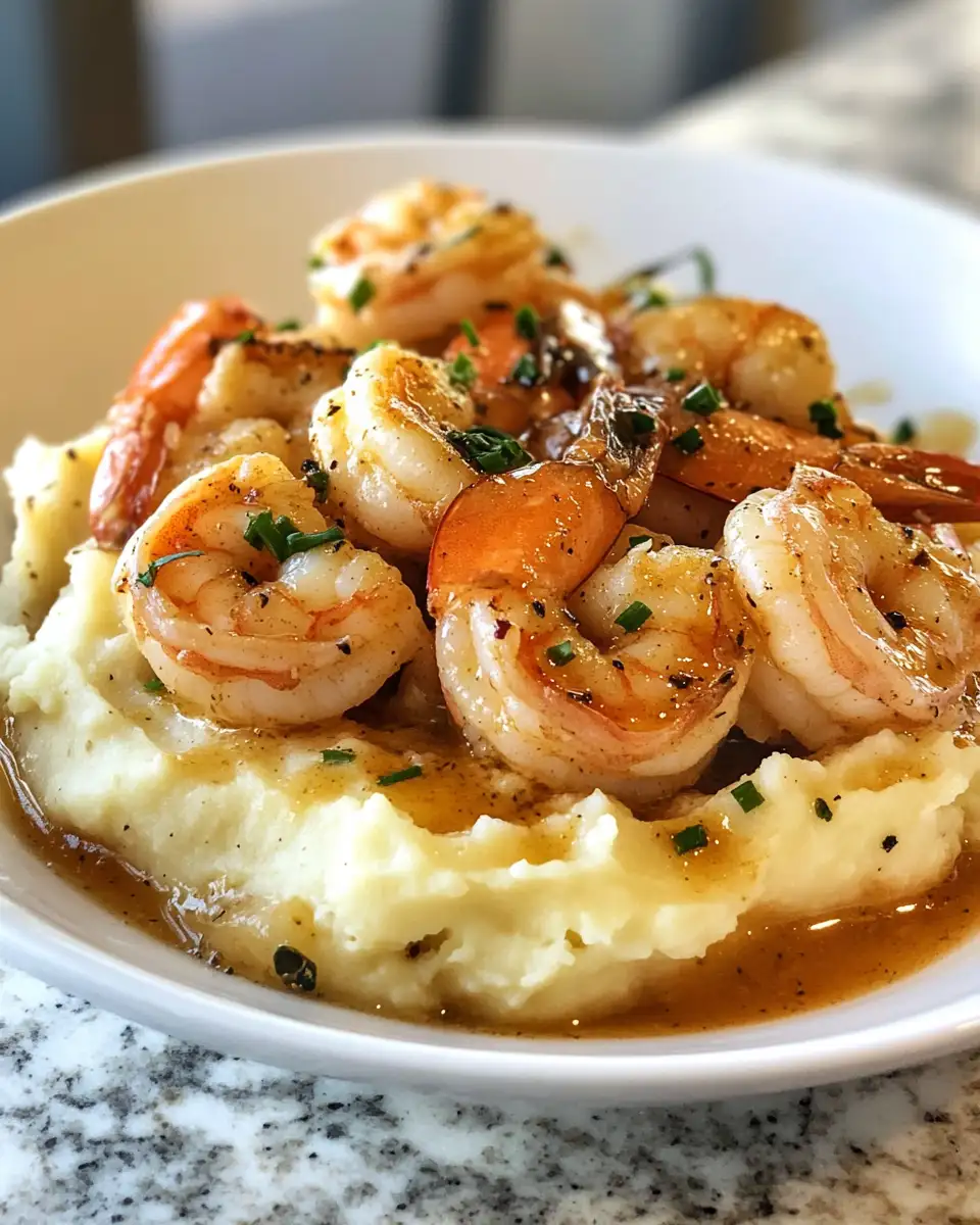 Final dish - Irresistible Creamy Garlic Shrimp Served Over Fluffy Mashed Potatoes