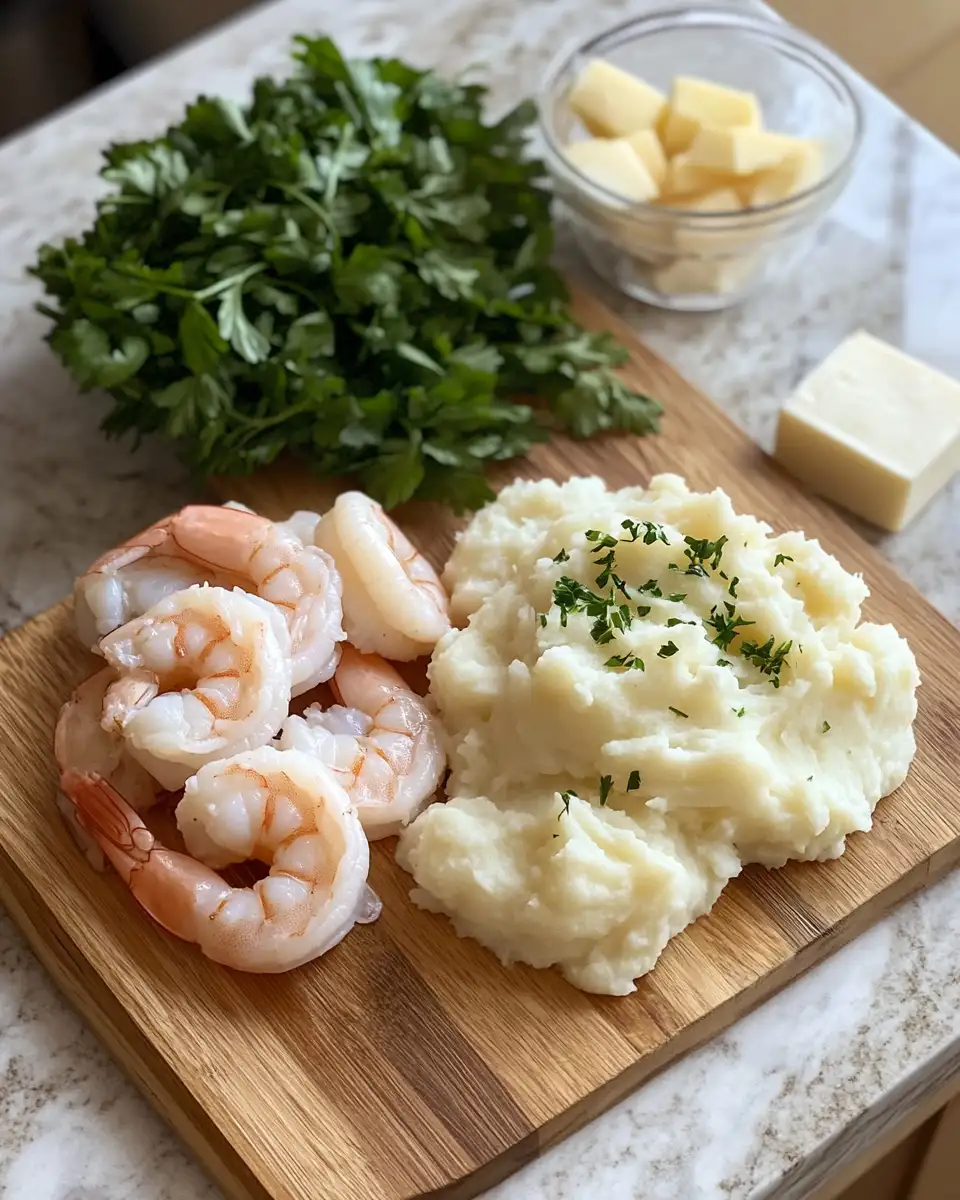 Ingredients for Irresistible Creamy Garlic Shrimp Served Over Fluffy Mashed Potatoes