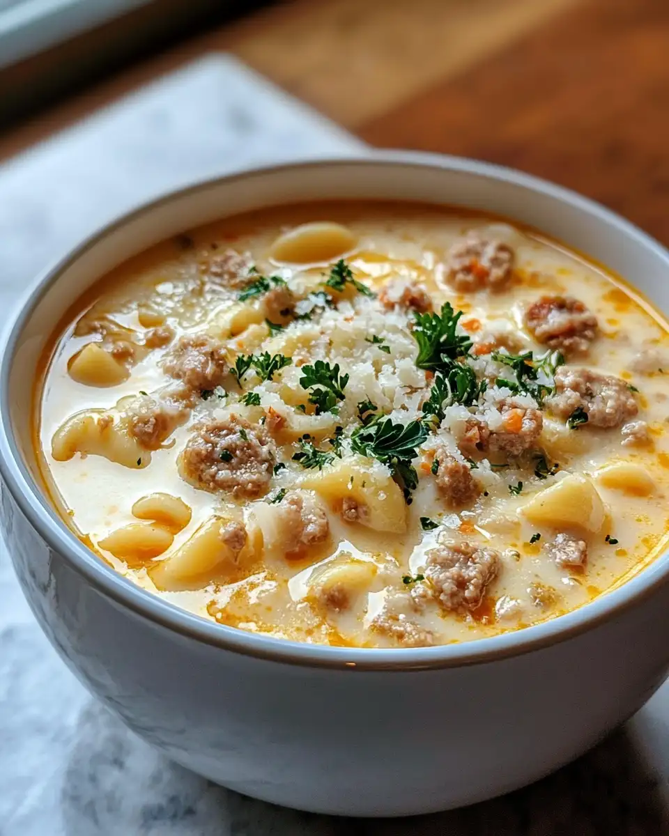 Final dish - Creamy Parmesan Italian Sausage Ditalini Soup Recipe to Warm Your Soul