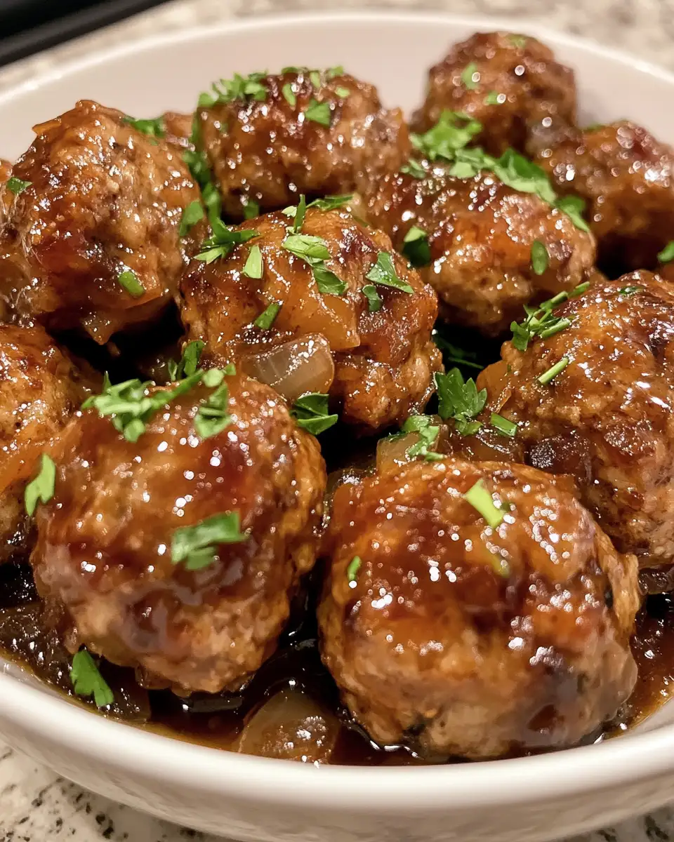 Final dish - Savory Crockpot French Onion Meatballs That Melt in Your Mouth