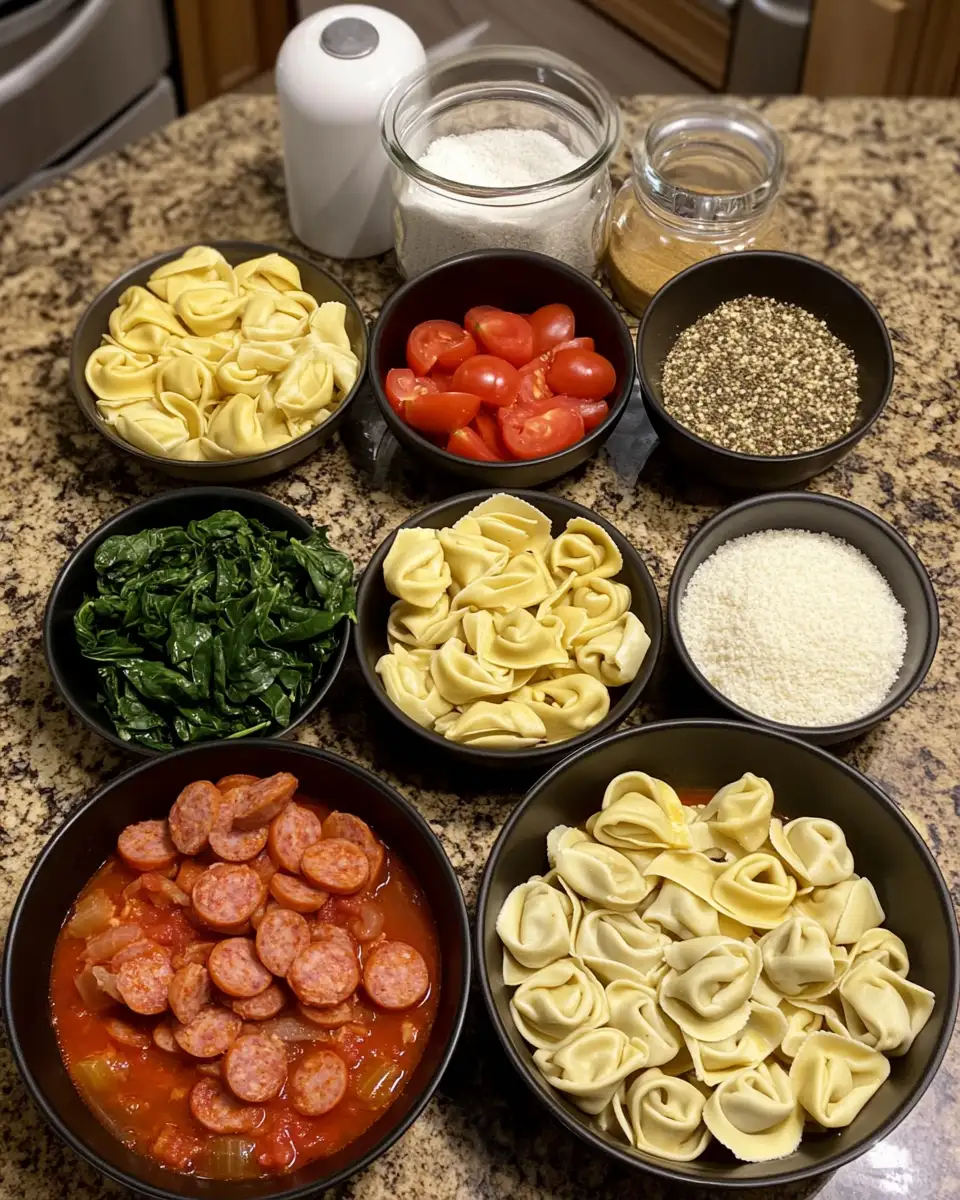 Ingredients for Hearty Crockpot Tortellini Soup with Sausage for Cozy Nights