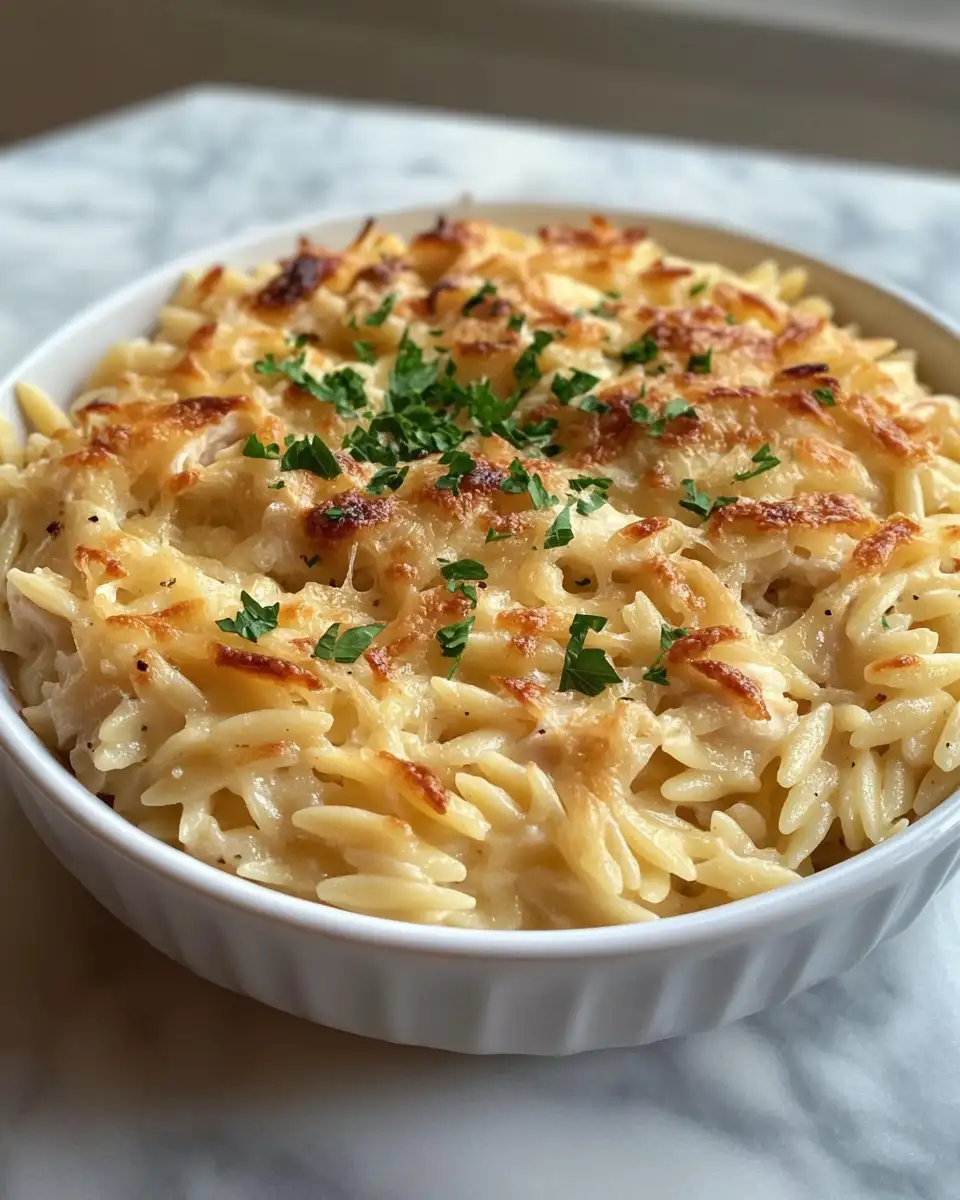 Final dish - Hearty French Onion Chicken Orzo Casserole Recipe You’ll Love