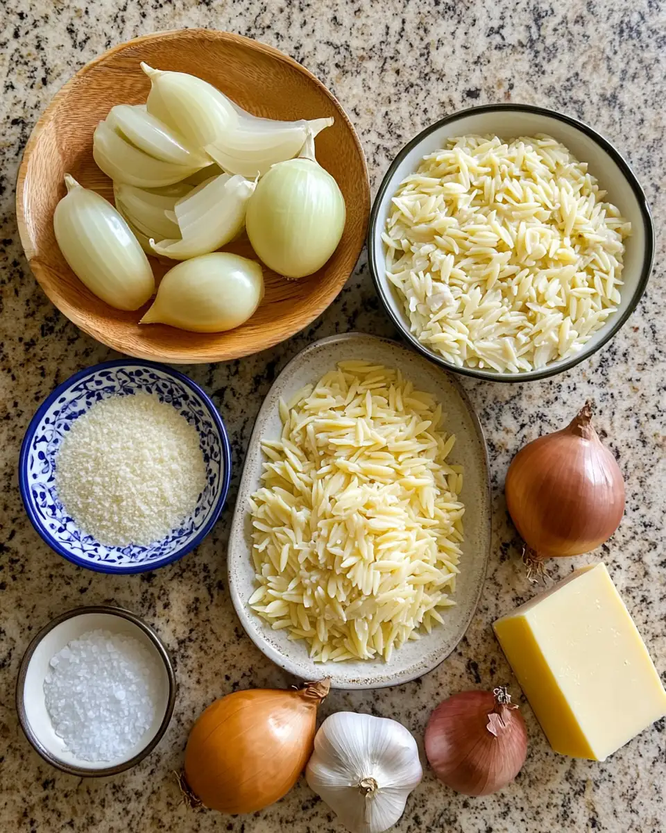 Ingredients for Hearty French Onion Chicken Orzo Casserole Recipe You’ll Love