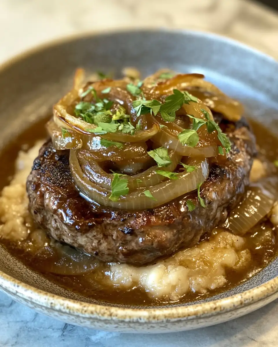 Final dish - Irresistible French Onion Salisbury Steak Recipe for Comfort Food Lovers