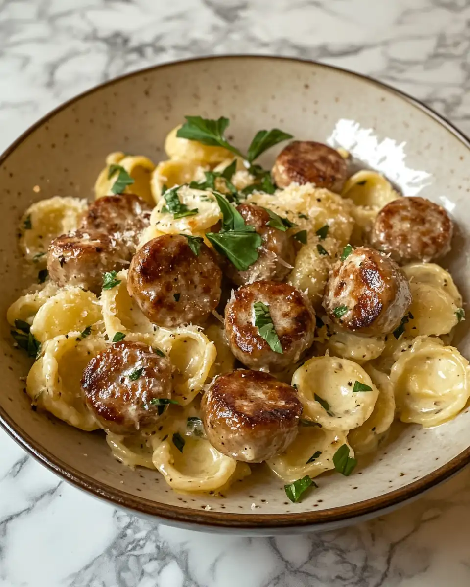 Final dish - Garlic Butter Sausage Bites with Creamy Pasta That Will Steal Your Heart