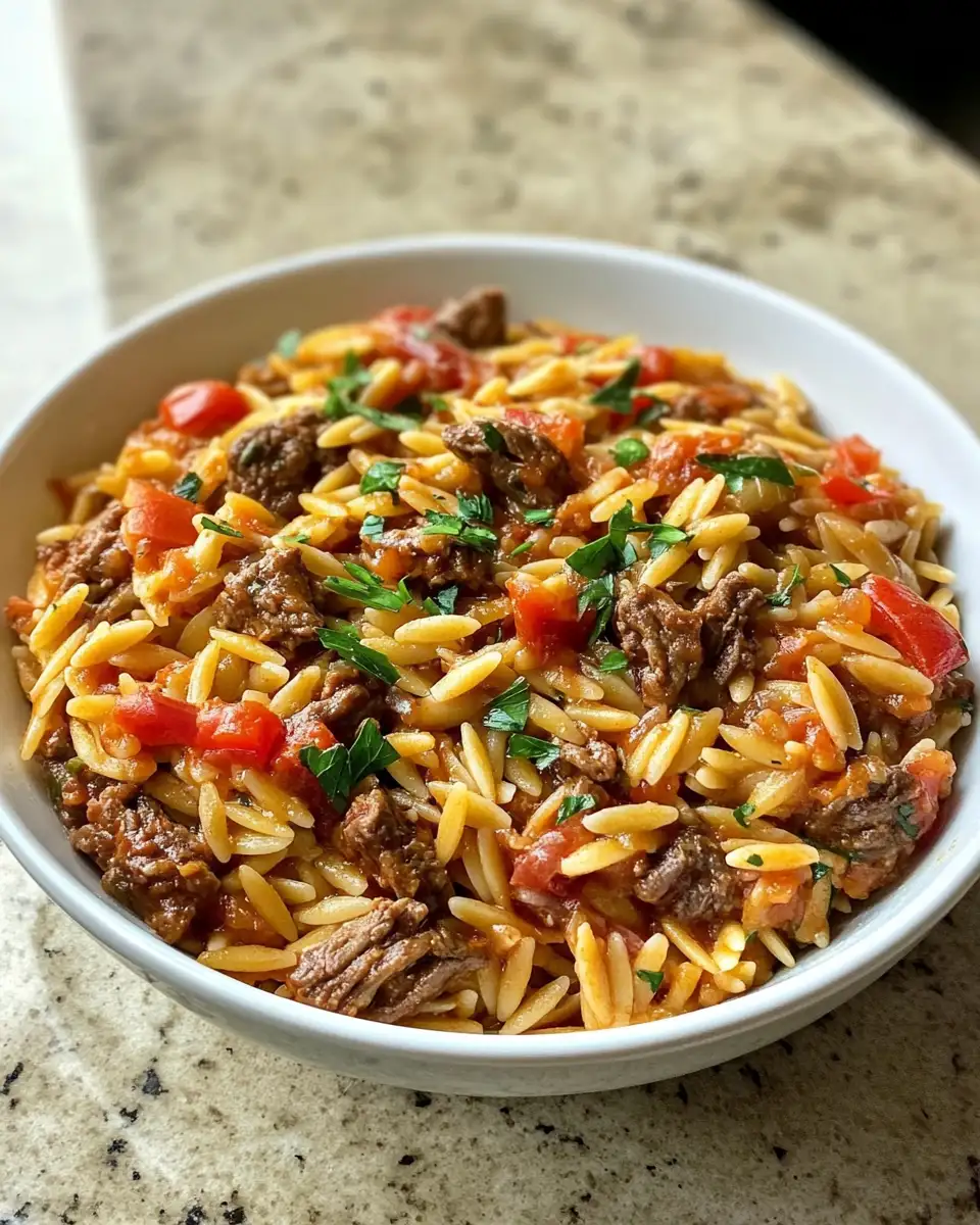 Final dish - Savory Greek Beef Orzo Pasta Recipe That Will Delight Your Taste Buds