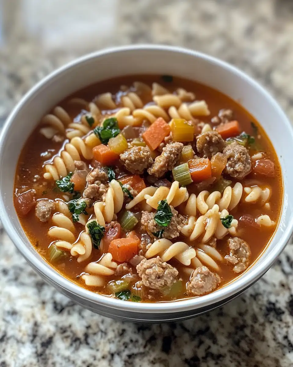 Final dish - Hearty Italian Sausage Pasta Soup Recipe to Warm Your Soul