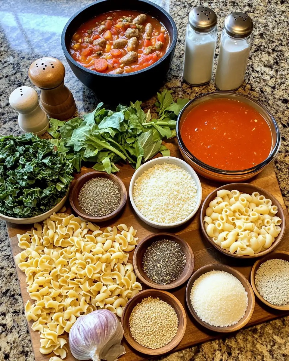 Ingredients for Hearty Italian Sausage Pasta Soup Recipe to Warm Your Soul
