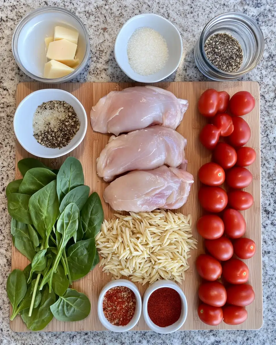 Ingredients for Monterey Chicken One Pan Orzo Recipe for a Quick and Flavorful Dinner