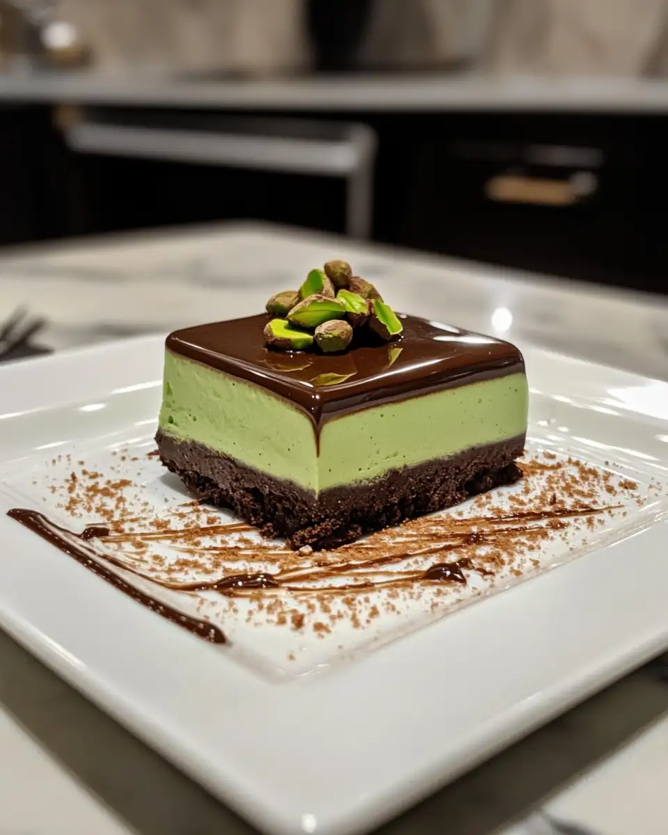 Final dish - Decadent Pistachio Mousse with Rich Chocolate Ganache Delight