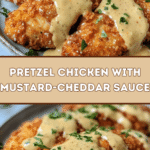 Pretzel Chicken with Mustard-Cheddar Sauce 🥨🍗