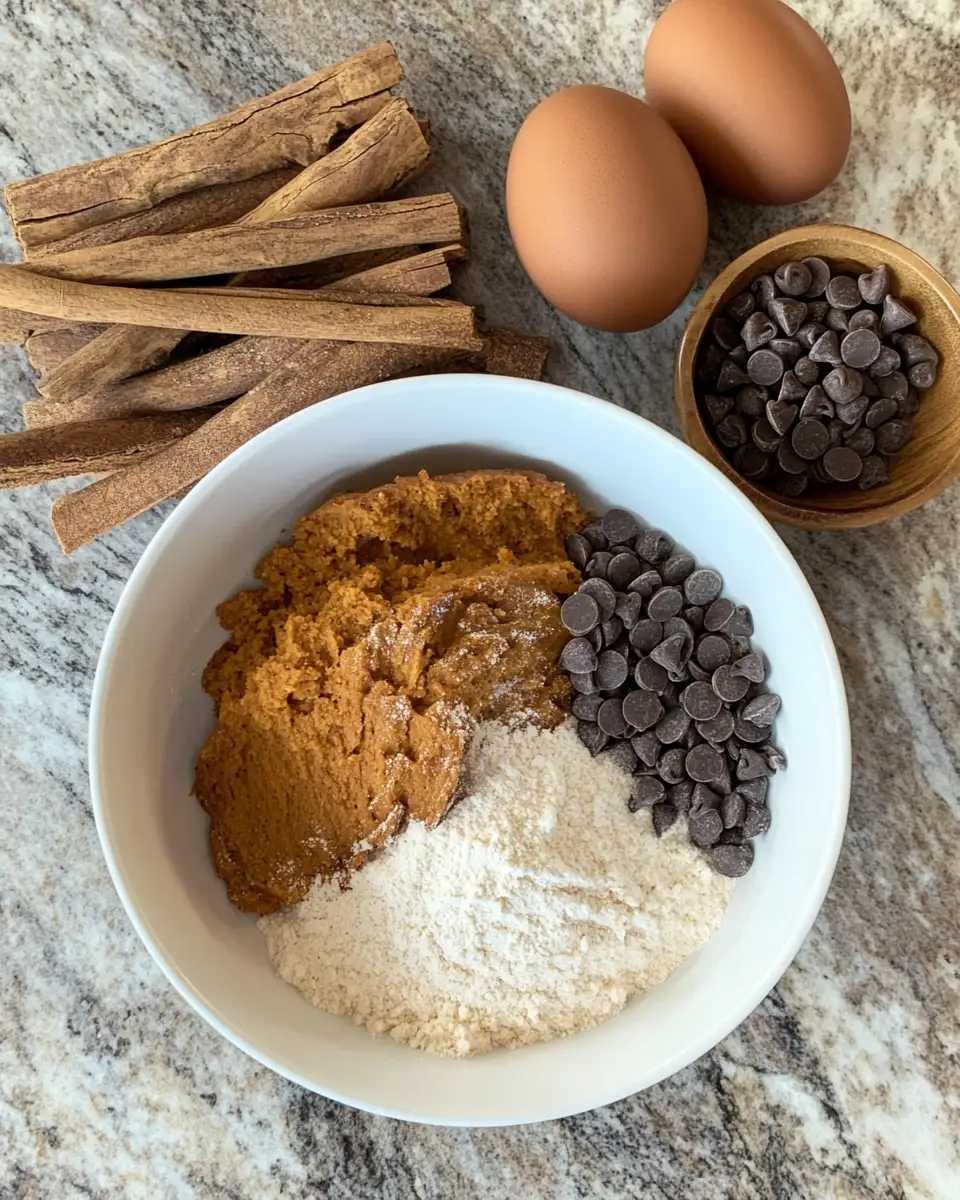 Ingredients for Irresistible Pumpkin Bread with Chocolate Chips Recipe for Fall Delight