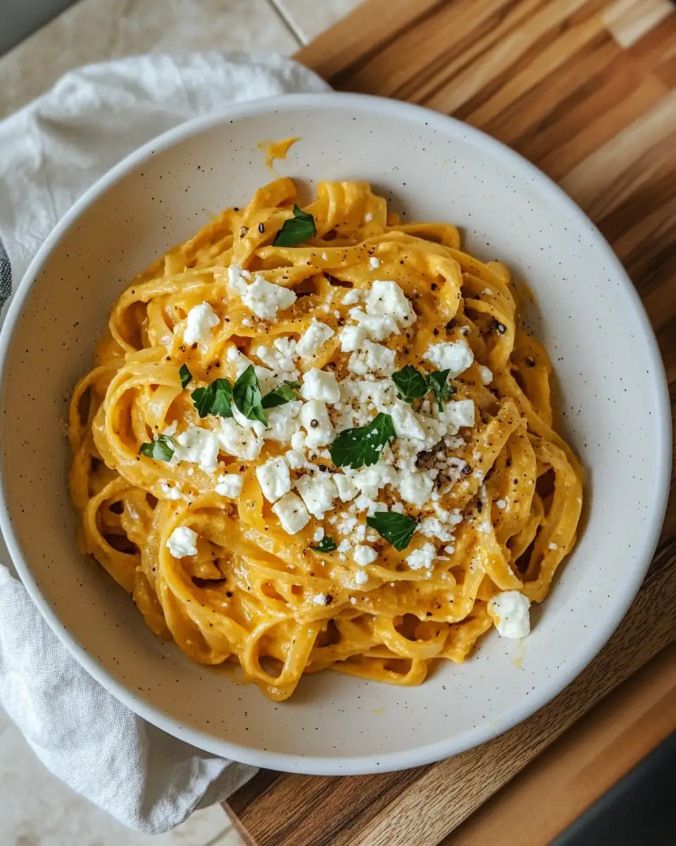Final dish - Creamy Pumpkin Pasta with Feta That Will Steal Your Taste Buds
