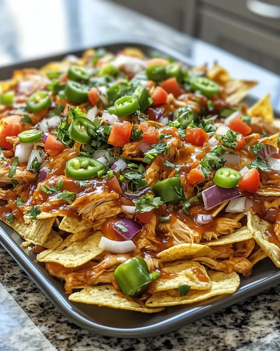 Final dish - Ultimate Sheet Pan BBQ Chicken Nachos Recipe for Game Day Fun