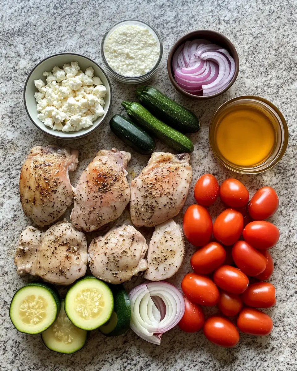 Ingredients for Easy and Flavorful Sheet Pan Greek Chicken and Veggies Recipe