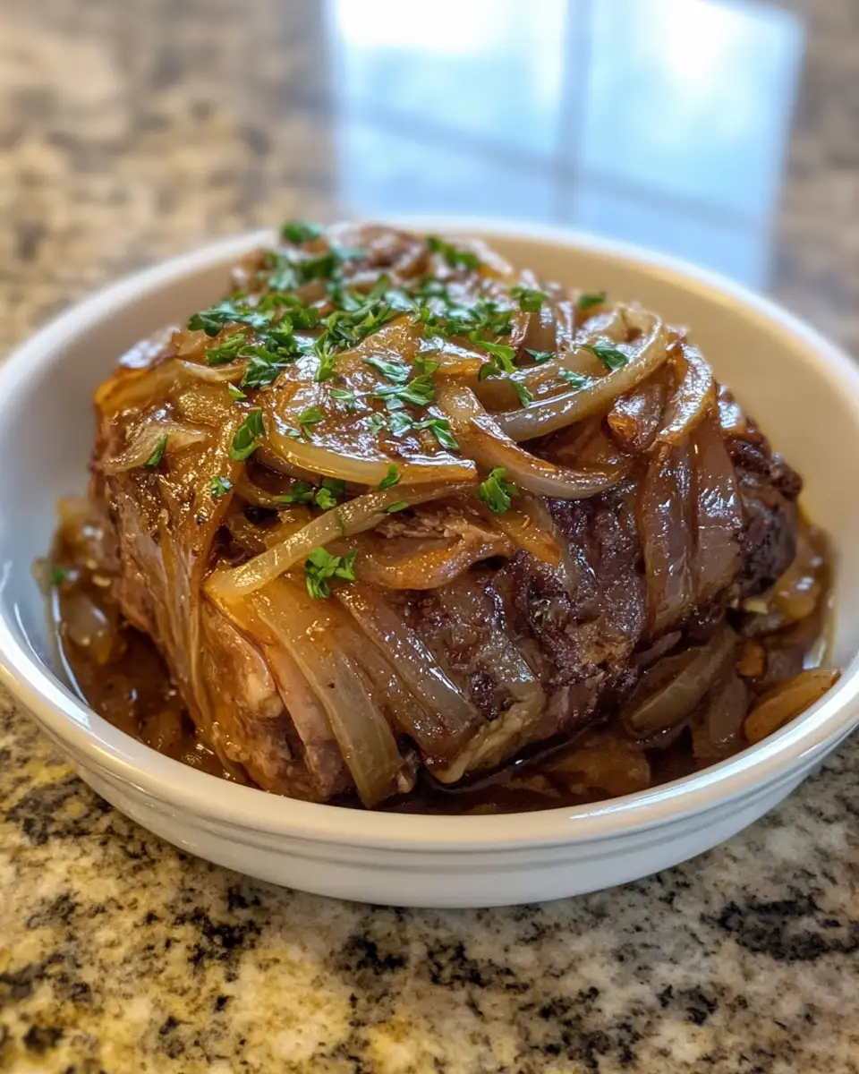 Final dish - Melt-in-Your-Mouth Slow Cooker French Onion Roast Recipe