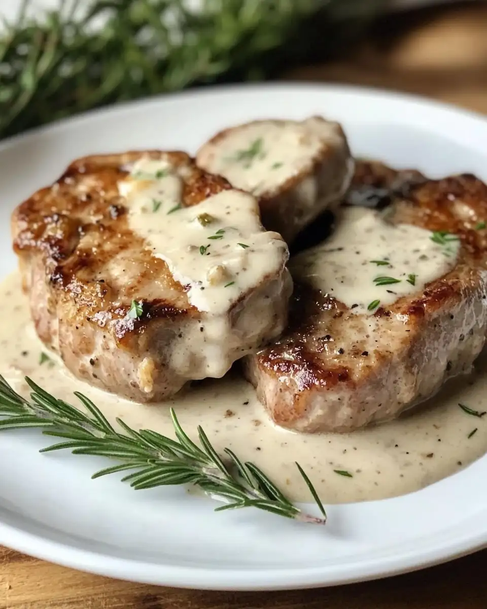 Final dish - Melt-in-Your-Mouth Slow Cooker Pork Chops with Creamy Garlic Parmesan Sauce