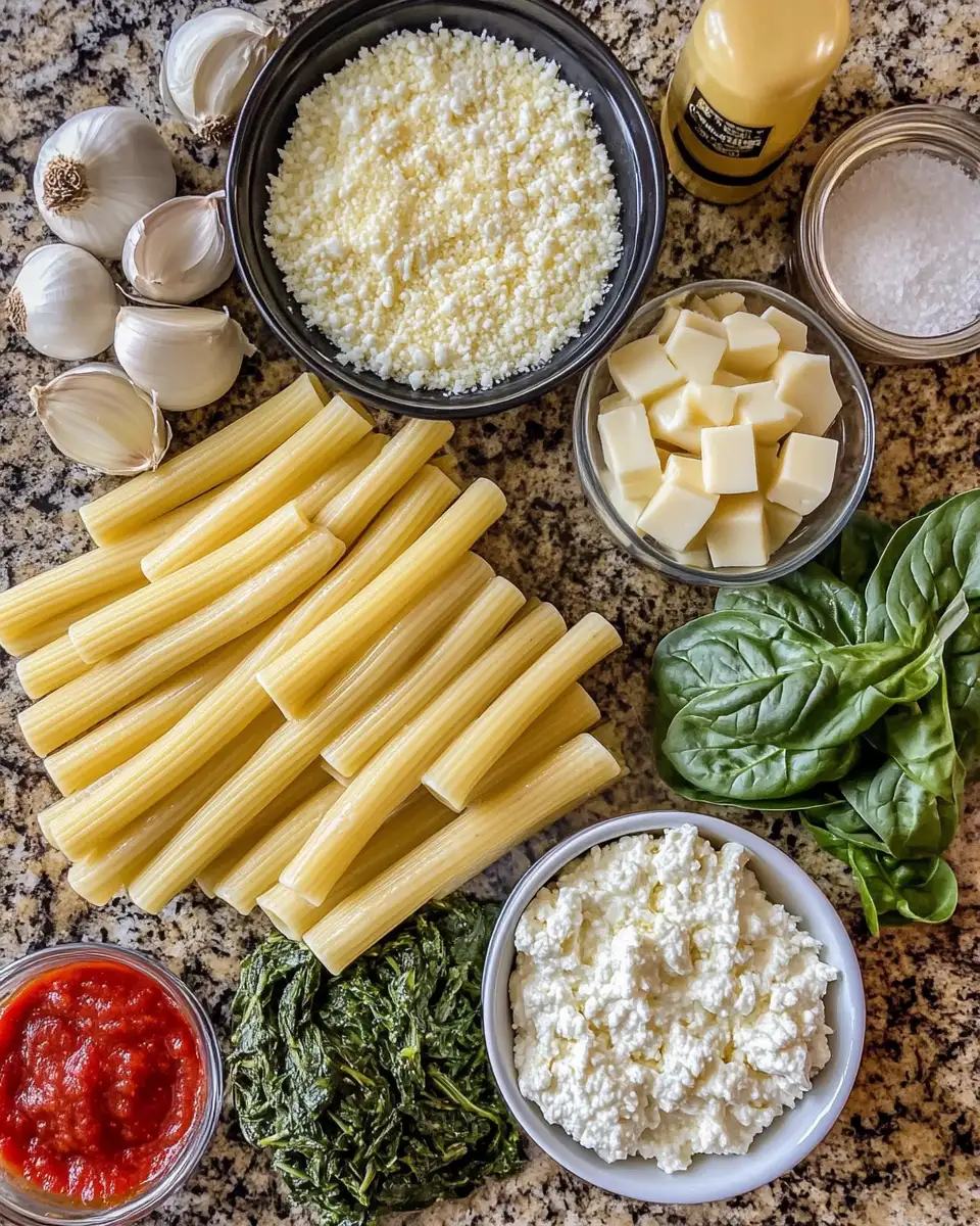 Ingredients for Creamy Spinach Ricotta Pasta Bake That Will Steal Your Heart
