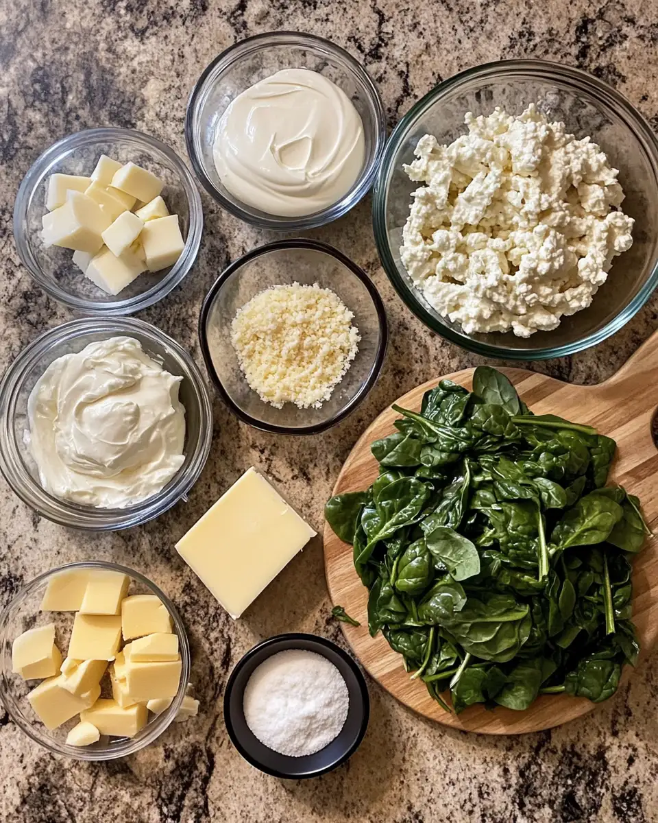 Ingredients for Creamy Chicken and Spinach Casserole with Cream Cheese Bliss