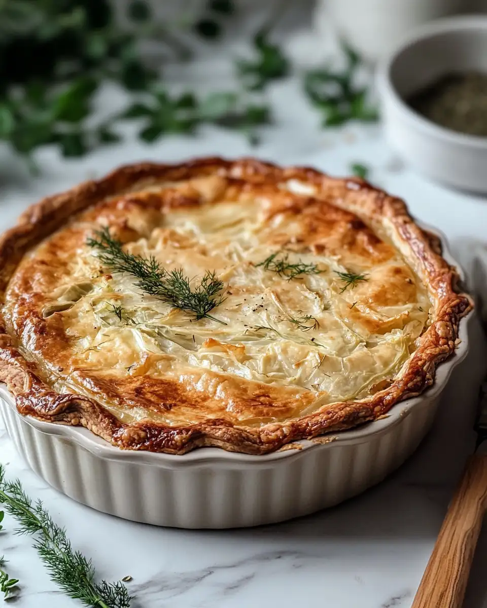 Final dish - Crispy Cabbage Pie with Dill Cream Sauce The Ultimate Comfort Food Delight