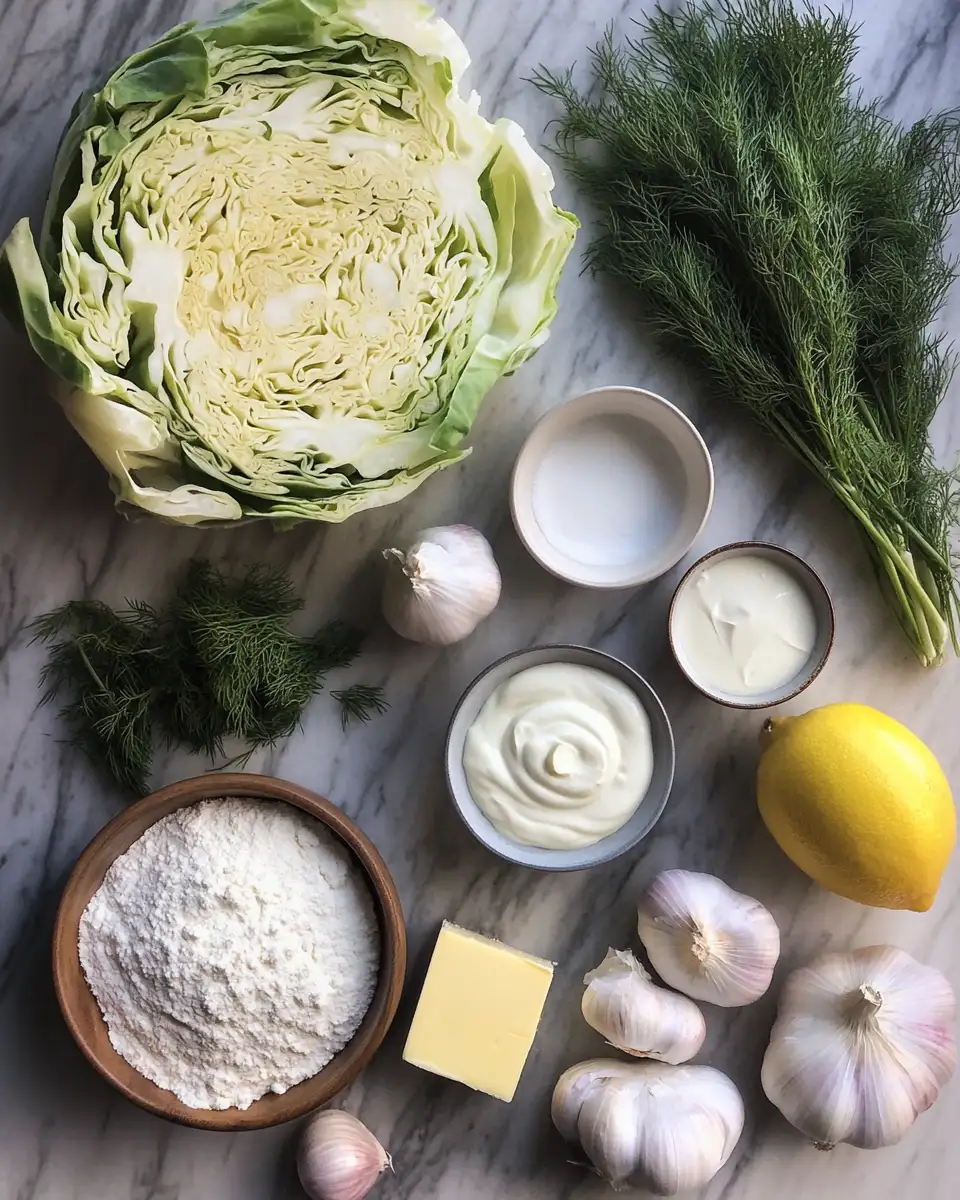 Ingredients for Crispy Cabbage Pie with Dill Cream Sauce The Ultimate Comfort Food Delight