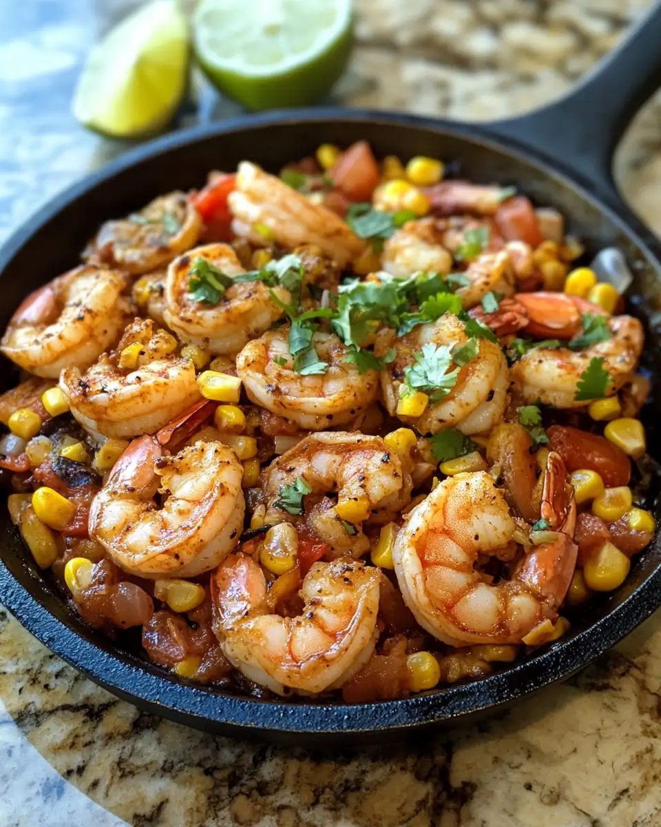 Final dish - Savor the Flavor with Shrimp and Mexican Street Corn Skillet Delight
